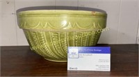 Old green fern stoneware bowl