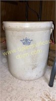 No6 stoneware crock with red wood handles