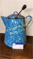 Large blue swirl enamel ware kettle