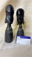 Pair of dark besmo African carved busts man and