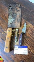 Meat cleaver, shcrade knife and pocket knife