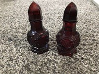 FANCY RED GLASS SALT AND PEPPER SHAKERS - AVON