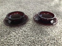 2 FANCY RED GLASS PLATES AND 2 BOWLS = AVON