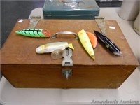 Large Wooden Tackle Box w/Tackle