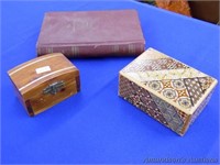 Set of 3 Boxes - Puzzle Box, Book Box, Wood Box