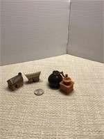 Covered wagon and coffee set miniatures