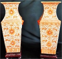 PAIR OF ANTIQUE CHINESE VASES ON  ROSEWOOD STANDS