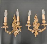 PAIR OF ORNATE BRONZE WALL SCONCES