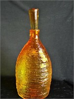 AMBER HAND BLOWN ART GLASS BOTTLE WITH STOPPER