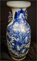 TALL CHINESE BLUE TRANSFER POTTERY VASE