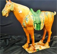 LARGE GLAZED POTTERY CHINESE HORSE