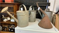 3X GALVANISED WATERING CANS AND FUNNEL