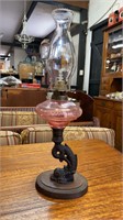 VICTORIAN PINK FONT KEROSENE LAMP WITH