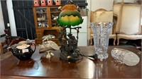 QTY OF SMALLS INCLUDES VICTORIAN STYLE LAMP,