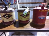 (2) DX 5 Gallon Cans, (1) Delphos Gas Can