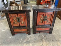 PAIR OF CHINESE HAND PAINTED  BEDSIDE TABLES