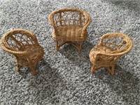 WICKER DOLL FURNITURE - SETEE &  2 CHAIRS