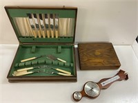 2X CUTLERY BOXES - INCOMPLETE AND BEROMETER
