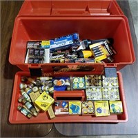 Plastic Tool Box w/Contents- Batteries and Fuses