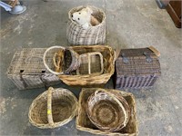 QTY OF CANE BASKETS AND VINTAGE TEDDIES
