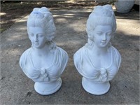 PAIR OF PLASTER LADY BUSTS - 48CM TALL