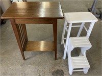 OAK OCCASIONAL TABLE AND KITCHEN STEP STOOL