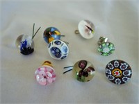 LOT OF MILLEFIORE  & ART GLASS PINS AND BUTTONS