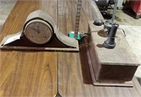 Antique Wall Phone & Mantle Clock