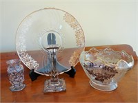 FOUR PIECES OF GLASS WITH STERLING OVERLAY