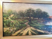 Antique oil painting dated 1913 Dutch windmills