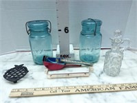 (2) Ball Jars, Trivet, Measuring Spoons & Cruet