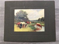 VINTAGE COW PRINT ON BOARD READY TO FRAME