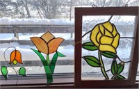 (3) Stain Glass Flower Art Pieces