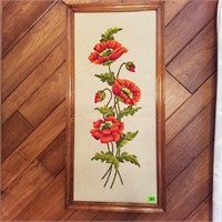 Large Crewel Needlework Picture of Poppies