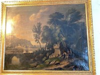 Large early antique oil painting canvas unsigned