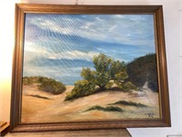 Oil painting on canvas beach signed cherr 1972