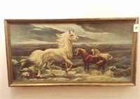 Large "White Stallions" Sofa Couch Picture