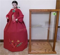 Oriental Doll & Glass Case