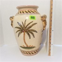 14" Double Handled Vase w/Palm Trees