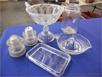 Glass Compote, Juicer, Tray, Insulators