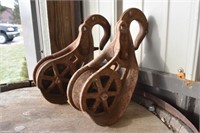 (2) Vintage Cast Iron Pulleys