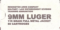 50 rounds Remington Arms 9mm Luger Full Metal