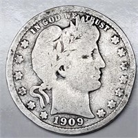 1909-S Barber Quarter - VG - Better Date!