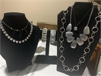 Lots of ladies fashion jewelry one necklace, four