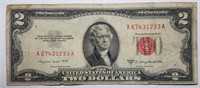 1953 Series B Red Seal $2 Bill - Nicely Circulated