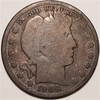 1908-D Barber Half Dollar - Circulated 90% Silver
