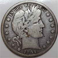 1894-S Barber Half Dollar F/VF - Scarce!