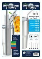 Hitt Brands Silver Stainless Steel Straws, 2Pack