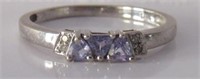 10KT White Gold 3 Tanzanites Ring w/4 Shoulder