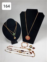Asian Amber Necklace & Bracelet Set & Jade